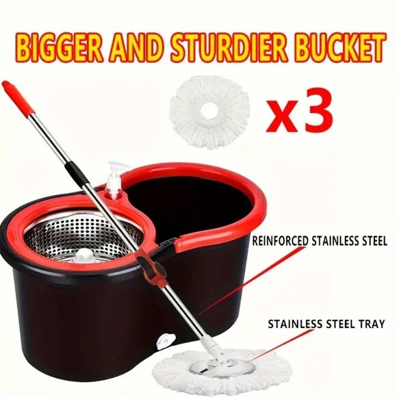 360° Spin Mop And Bucket Set - Effortless Floor Cleaning System With 3 Microfibe - Picture 11 of 12